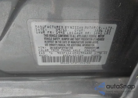 2015 Nissan Sentra Sl z USA, uszkodzony, nr VIN 3N1AB7AP3FY341705